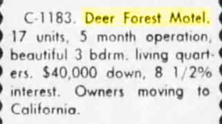Deer Forest Motel (Sleepy Hollow Motel) - 1975 For Sale